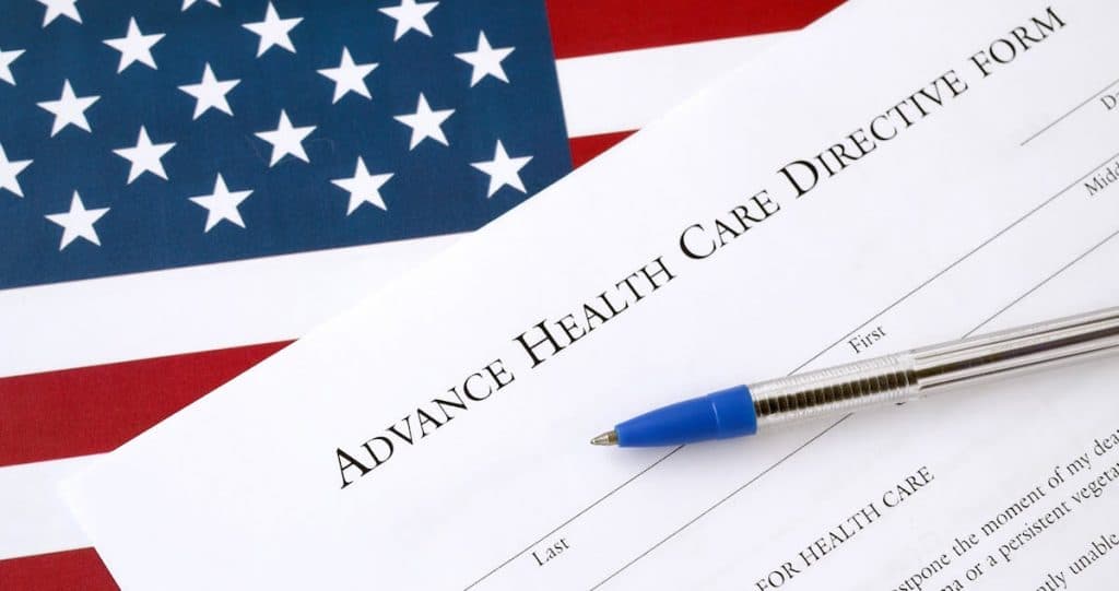 Advance Directive form on top of an American flag