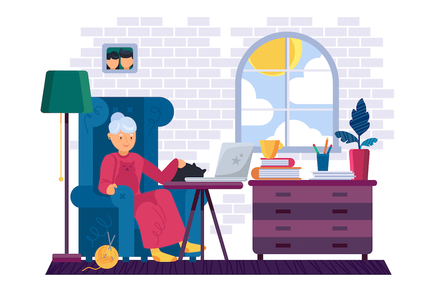 Grandma with computer illustration